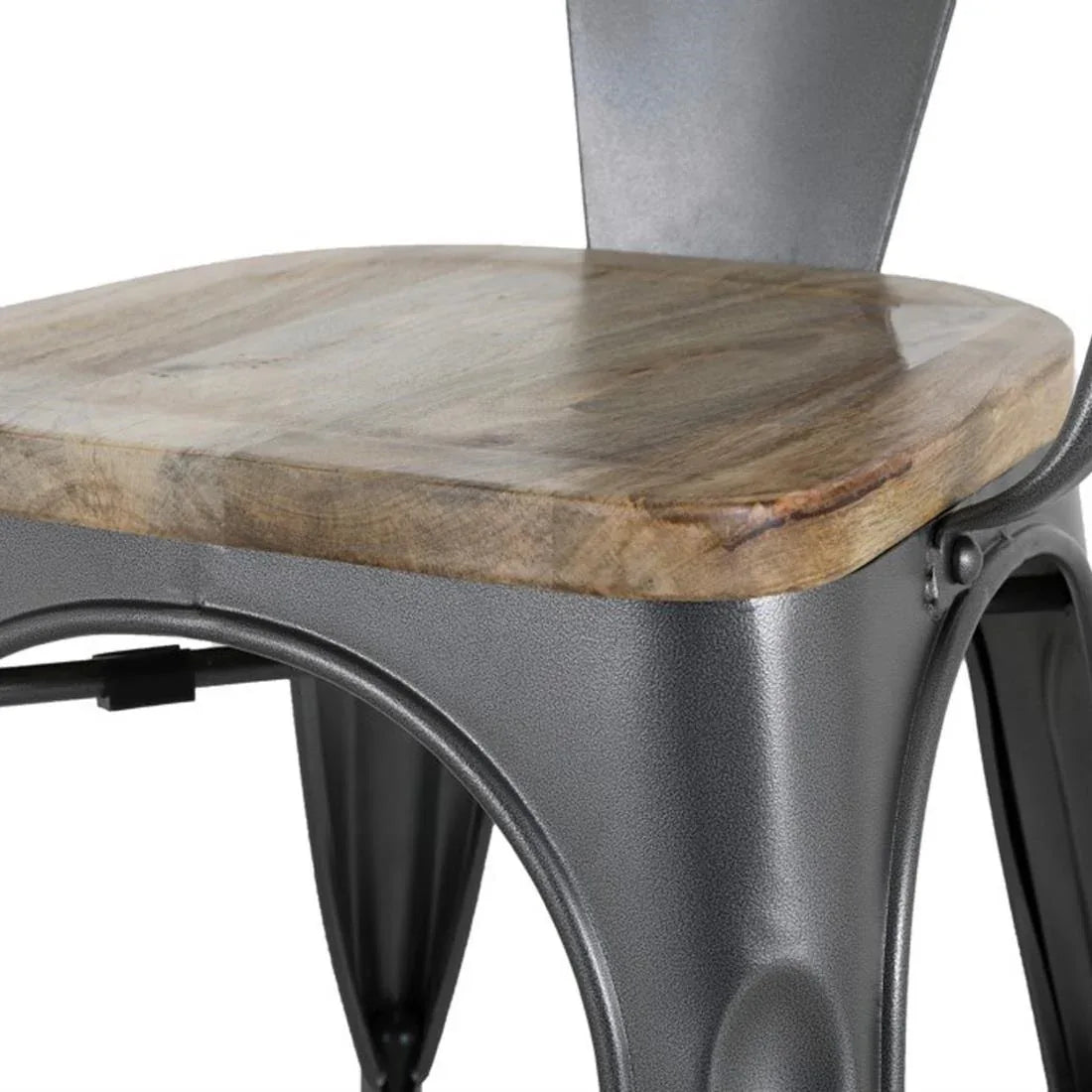 HZ805 Bolero Bistro Curve Arm Chairs with Wooden Seat Pad Gun Metal (Set 4)