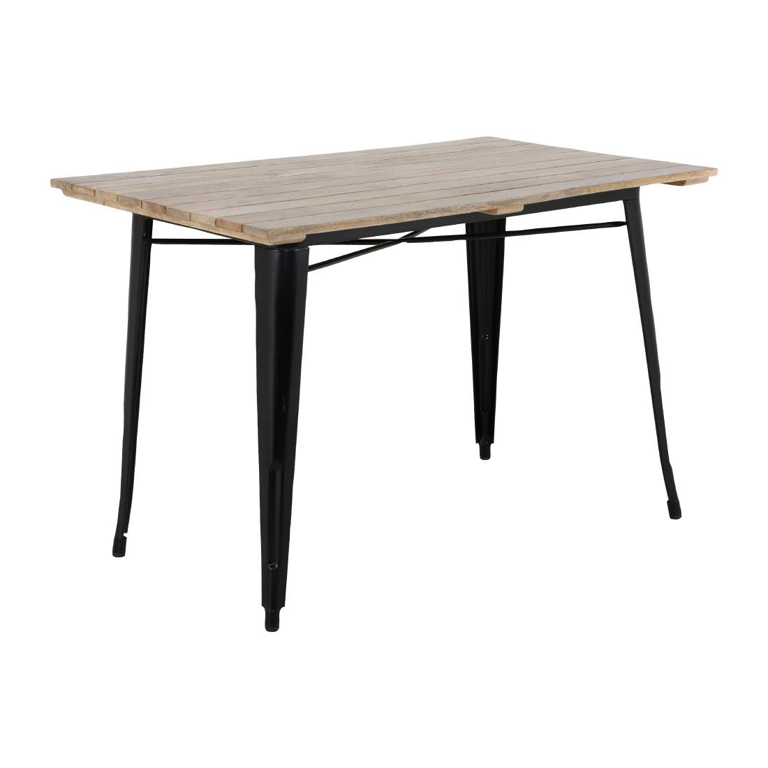 HZ810 Bolero Bistro Indoor Dining Table Slatted Mango Wood Top Black 1200x700mm