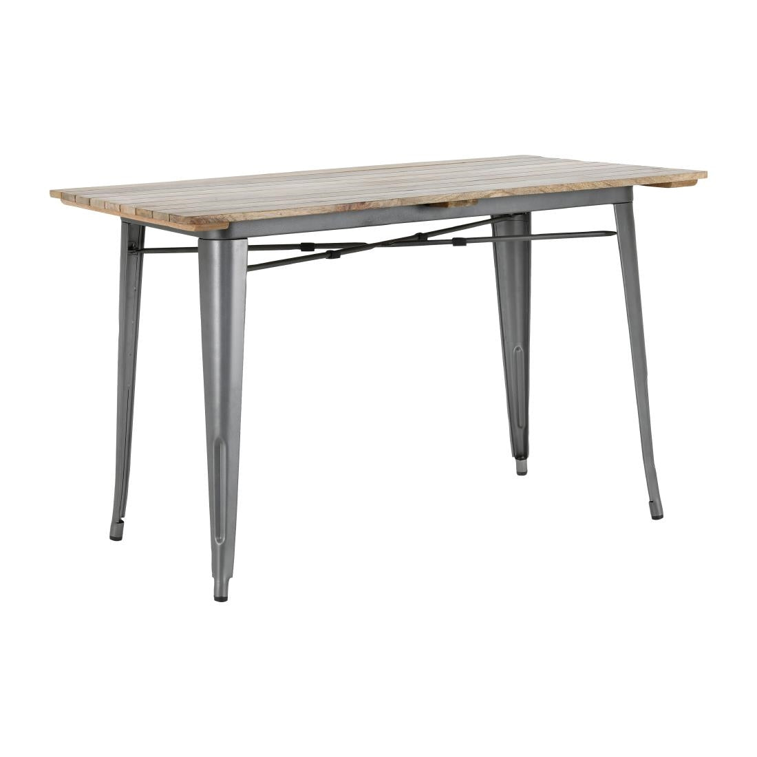 HZ811 Bolero Bistro Indoor Dining Table Slatted Mango Wood Top Gun Metal 1200x700mm