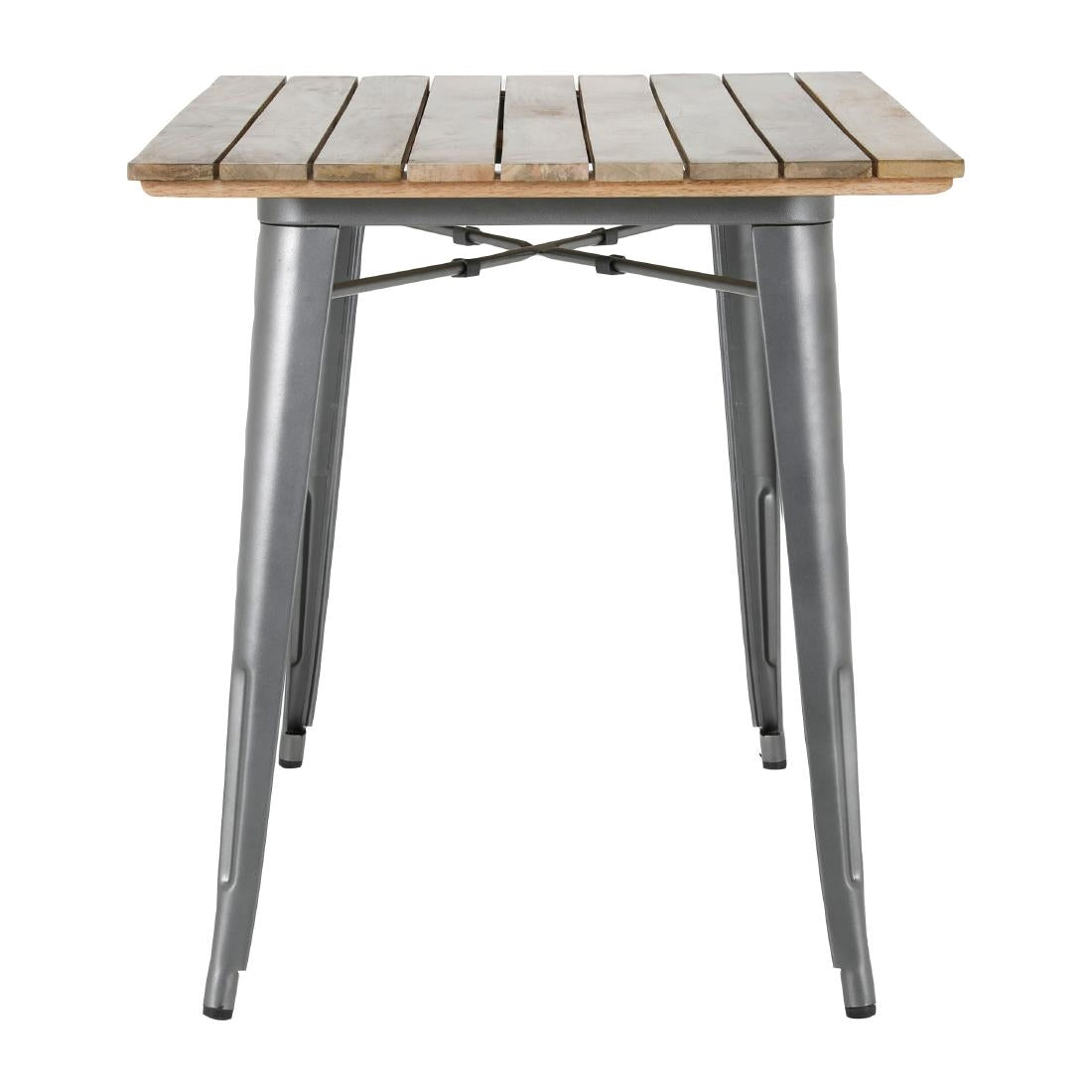 HZ811 Bolero Bistro Indoor Dining Table Slatted Mango Wood Top Gun Metal 1200x700mm