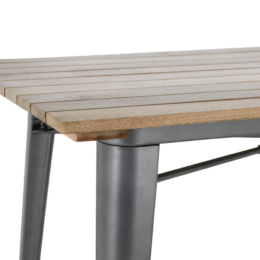 HZ811 Bolero Bistro Indoor Dining Table Slatted Mango Wood Top Gun Metal 1200x700mm