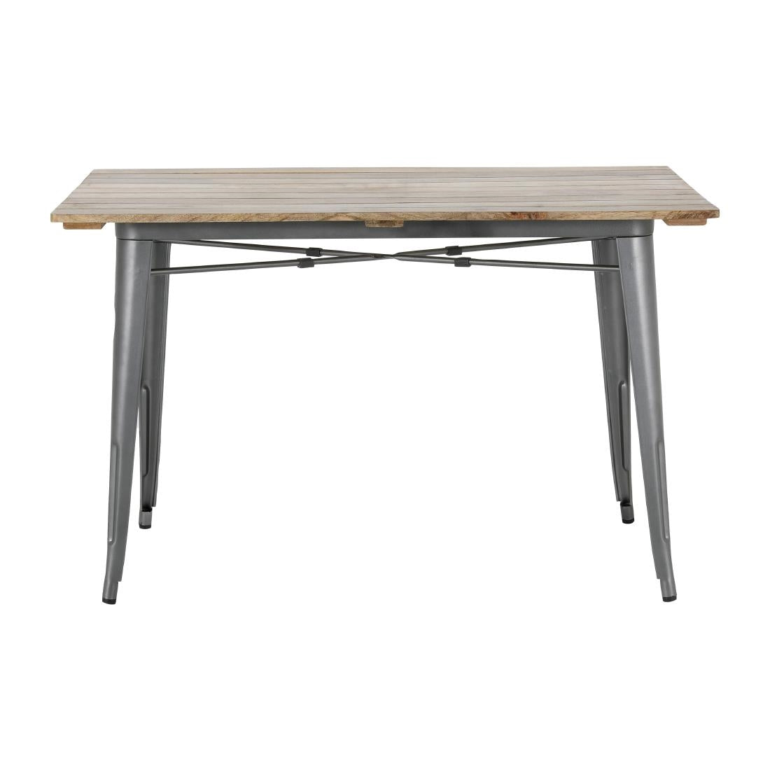 HZ811 Bolero Bistro Indoor Dining Table Slatted Mango Wood Top Gun Metal 1200x700mm