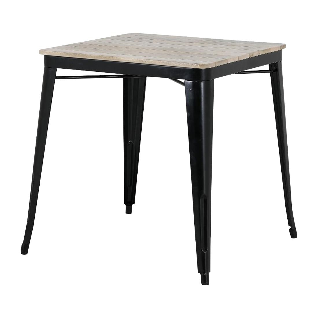 HZ812 Bolero Bistro Indoor Dining Table Slatted Mango Wood Top Black 650x650mm