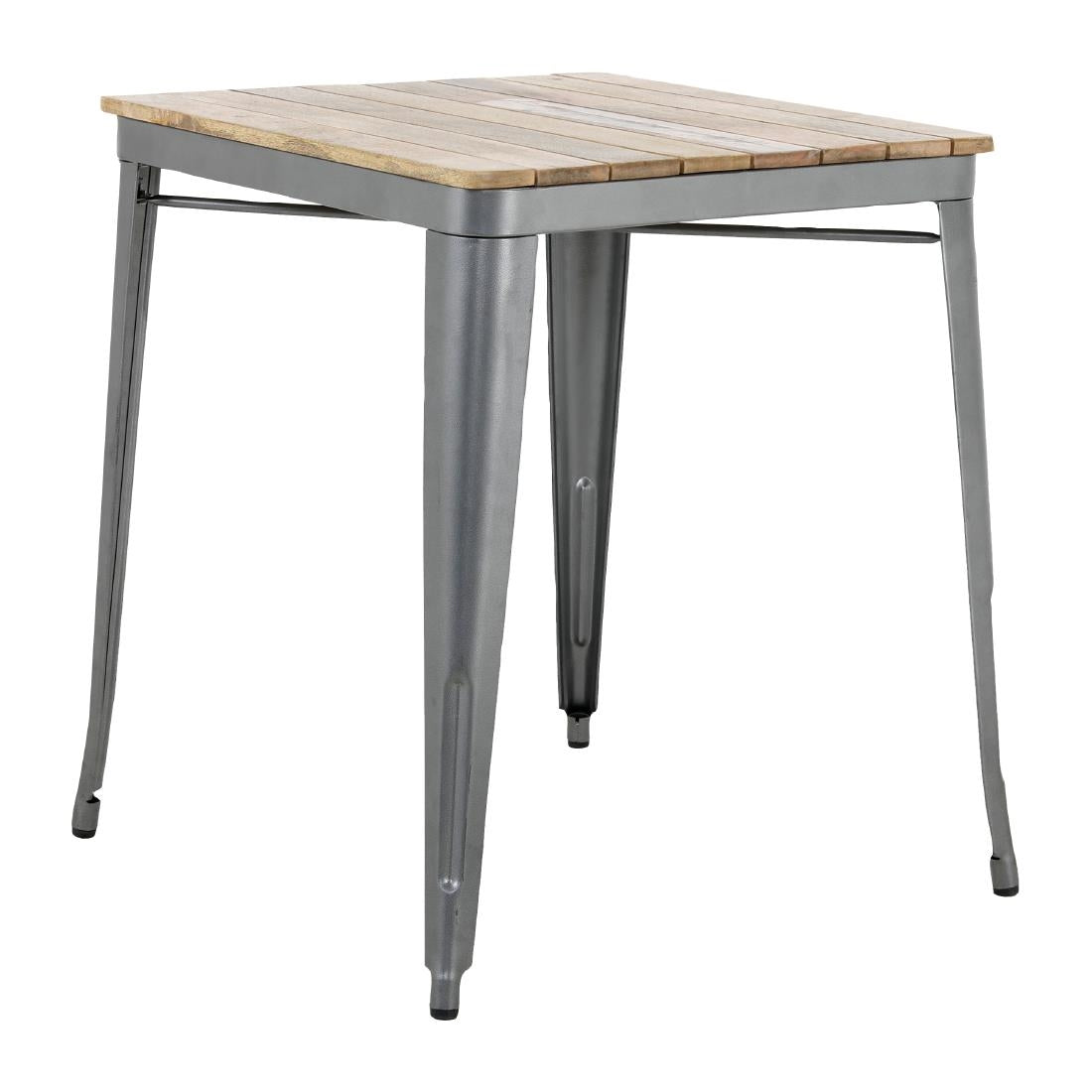 HZ813 Bolero Bistro Indoor Dining Table Slatted Mango Wood Top Gun Metal 650x650mm
