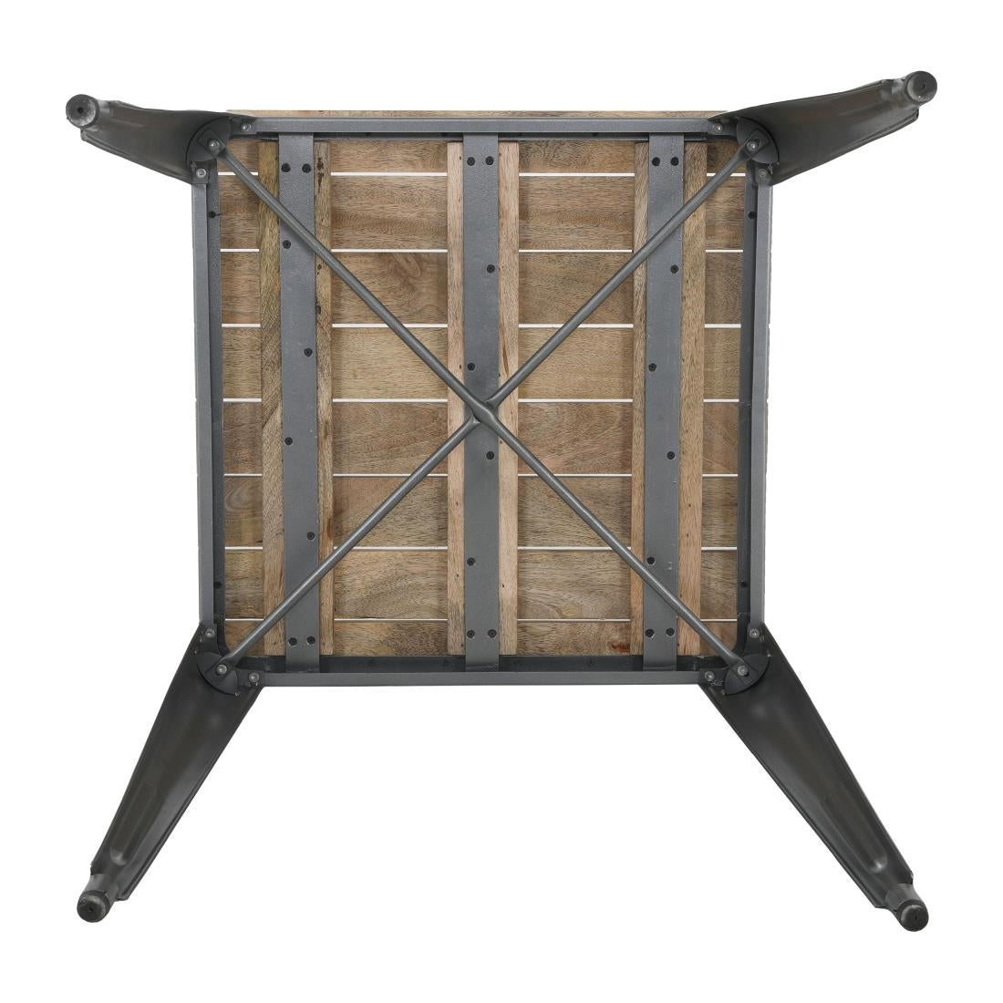HZ813 Bolero Bistro Indoor Dining Table Slatted Mango Wood Top Gun Metal 650x650mm