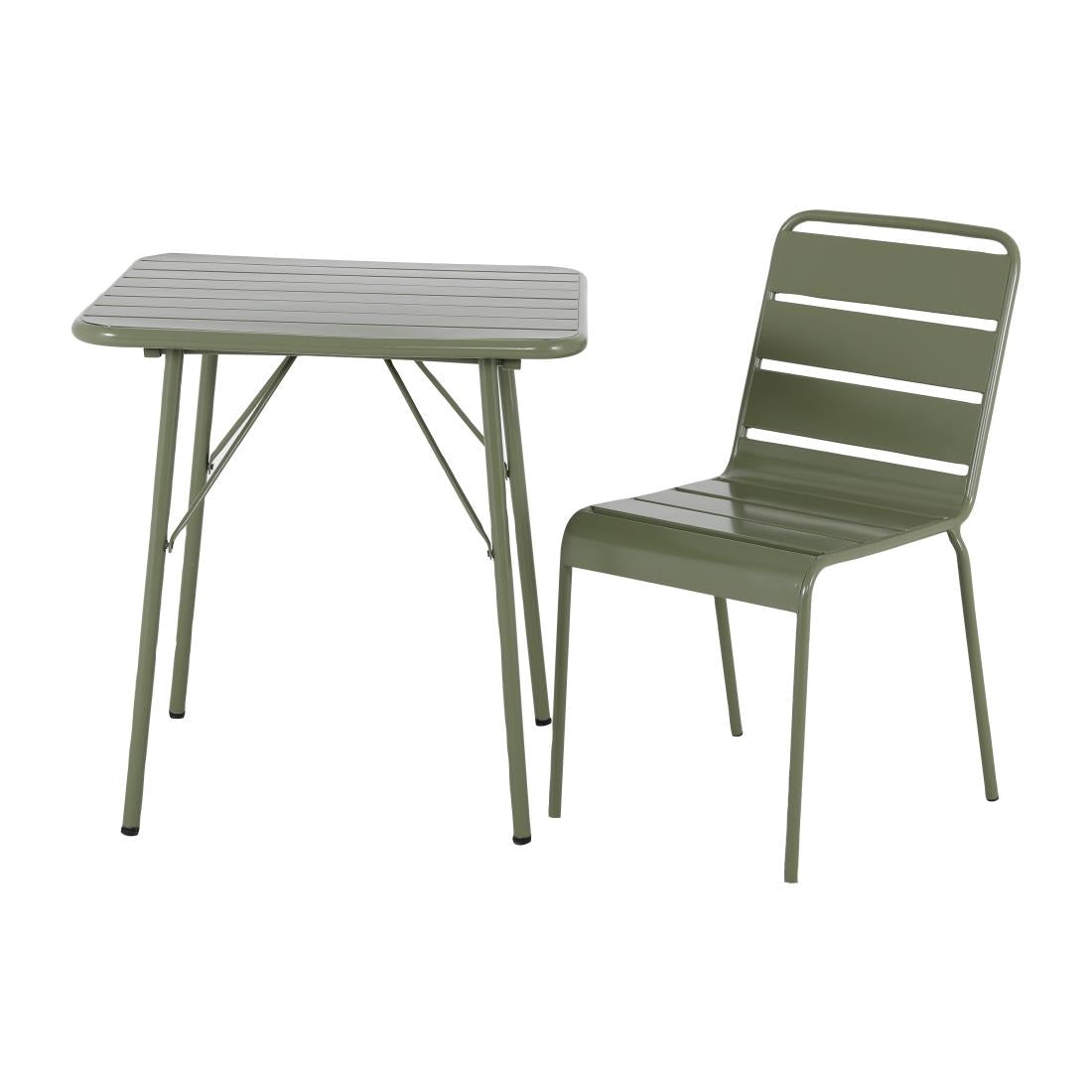 HZ820 Bolero Amalfi Slatted Steel Folding Table Olive Green 700mm