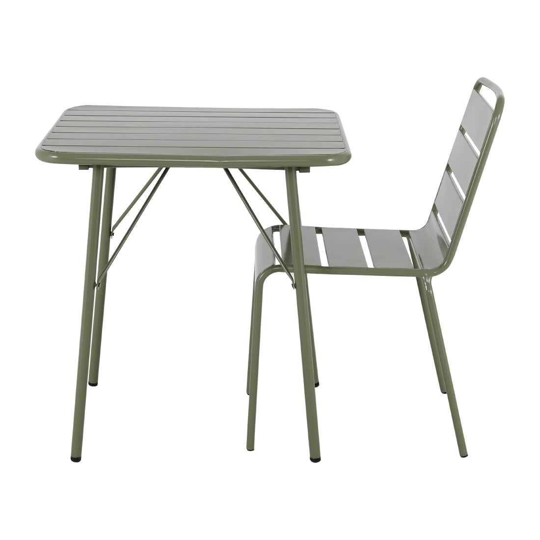 HZ820 Bolero Amalfi Slatted Steel Folding Table Olive Green 700mm