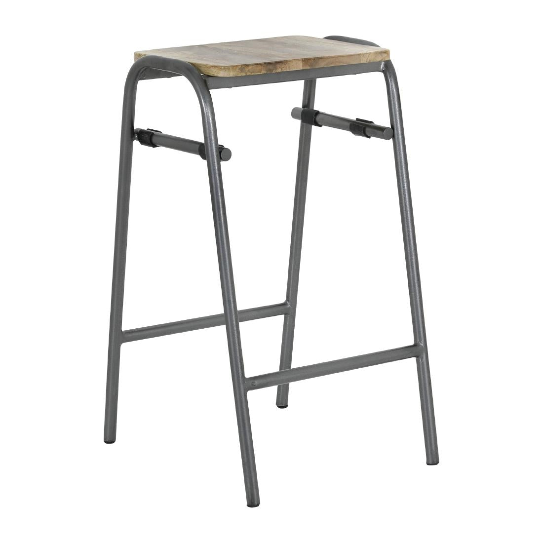 Bolero Cantina Compact Bar Stools with Mango Wood Seat Pad Gunmetal (4 Pack)