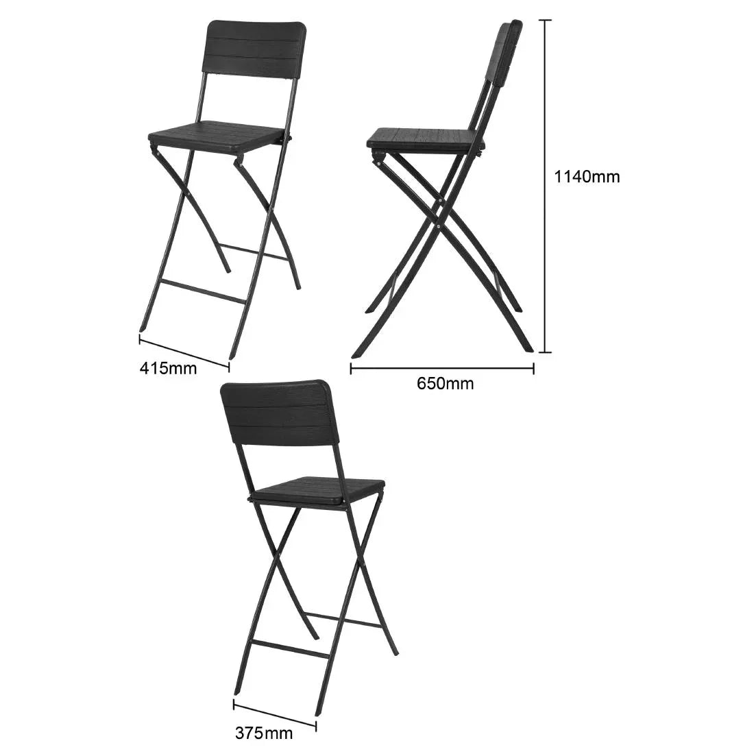 HZ893 Bolero Folding PE Bar Chair Black Wood Design (Set 2)