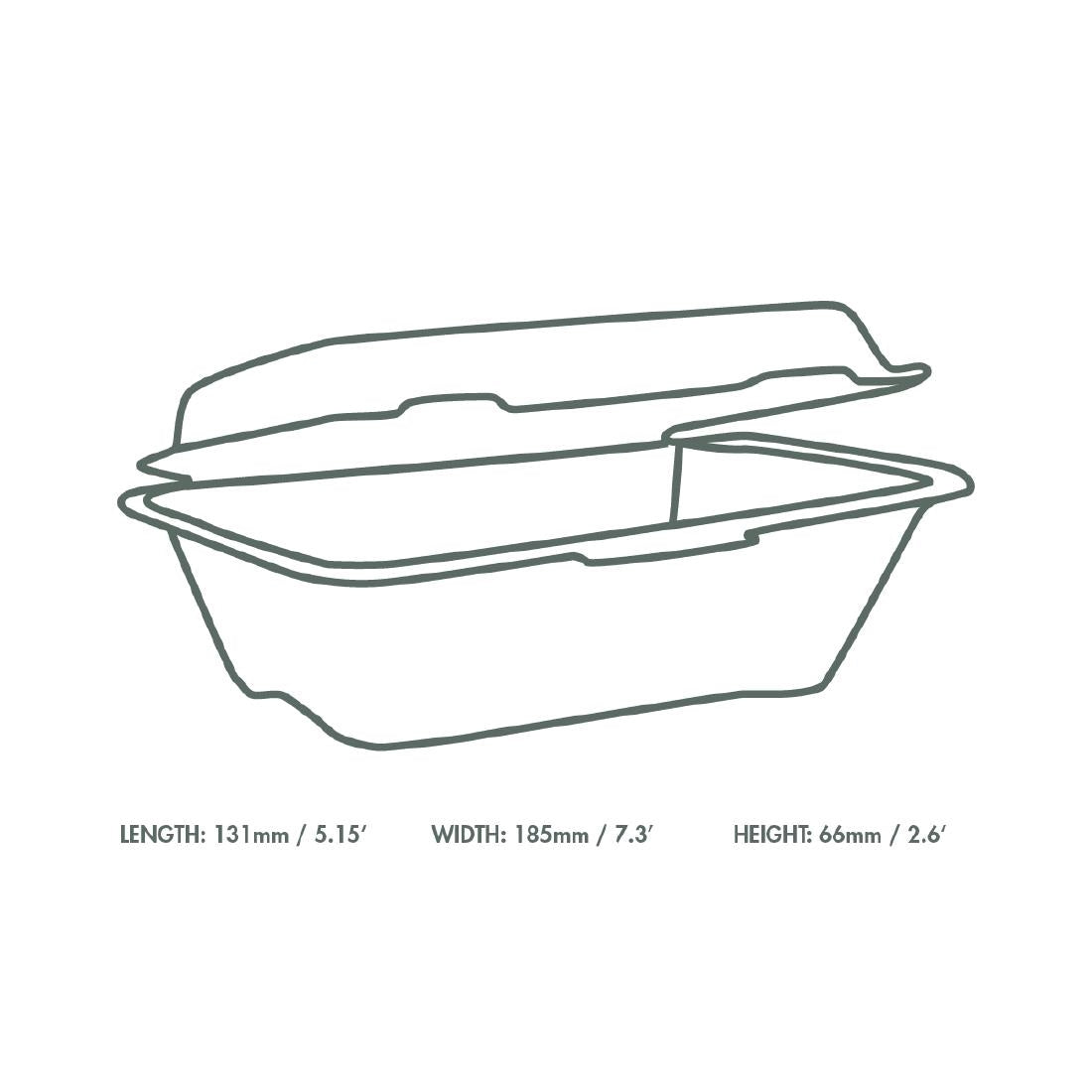 HZ937 Vegware Compostable Bagasse Clamshell Hinged Meal Boxes 7"x 5" (500 Pack)