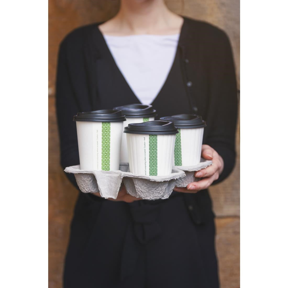 HZ938 Vegware Moulded Pulp Fibre Splitable 4-Cup Carry Trays (160 Pack)