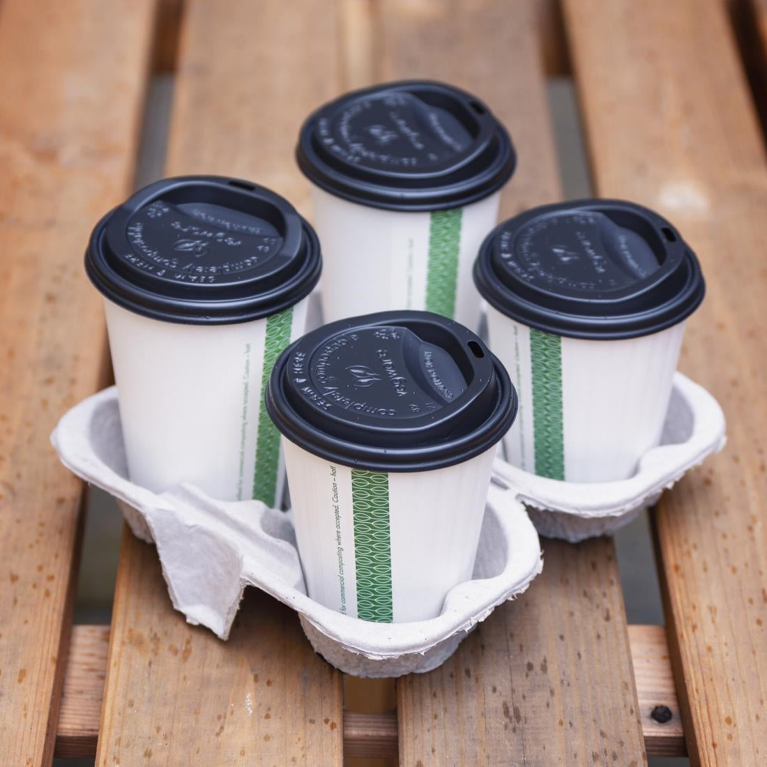 HZ938 Vegware Moulded Pulp Fibre Splitable 4-Cup Carry Trays (160 Pack)