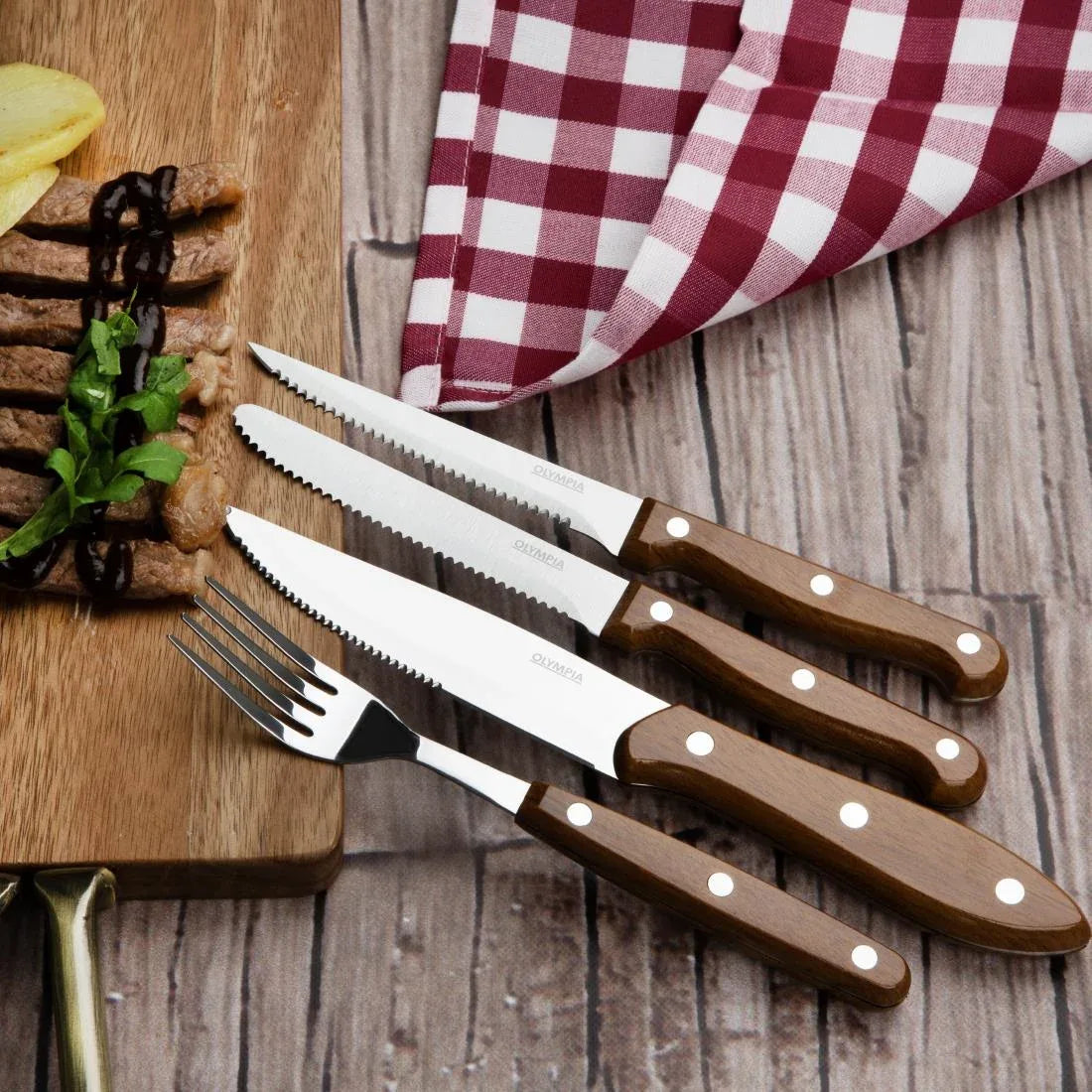HZ970 Olympia Steak Knives PP Wood Effect Handle (Box 12)