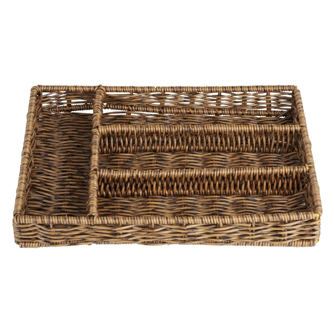 JA357 Olympia Cutlery Organiser Dark Polywicker - 340x250x50mm