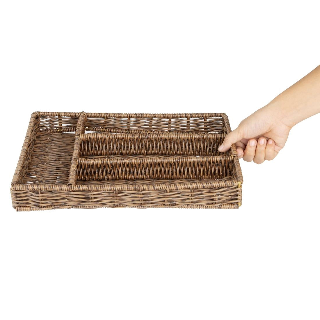 JA357 Olympia Cutlery Organiser Dark Polywicker - 340x250x50mm