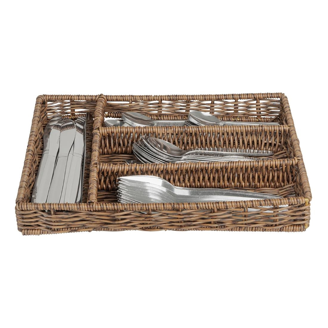 JA357 Olympia Cutlery Organiser Dark Polywicker - 340x250x50mm