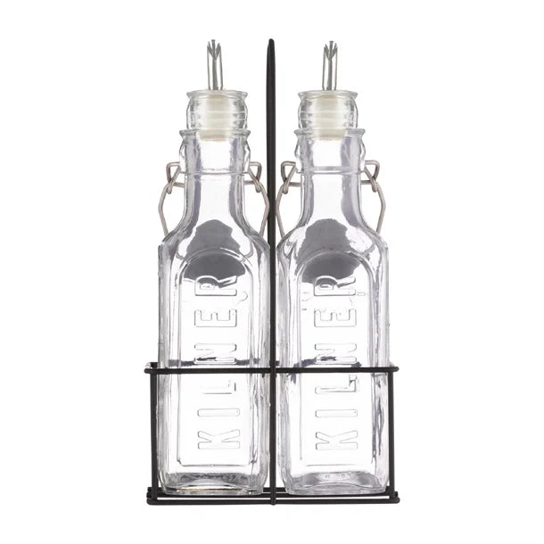 JA611 - Kilner Oil Bottles and Metal Rack 300ml (Pack 2)