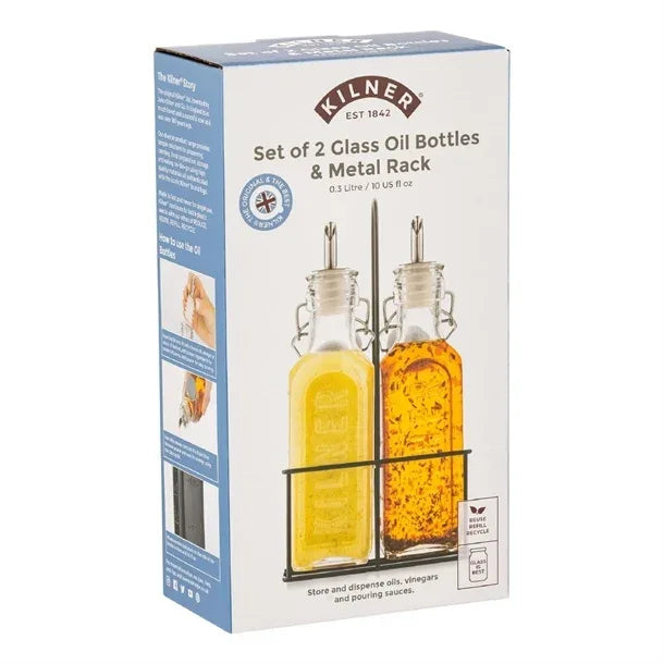 JA611 - Kilner Oil Bottles and Metal Rack 300ml (Pack 2)