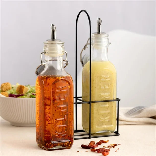 JA611 - Kilner Oil Bottles and Metal Rack 300ml (Pack 2)