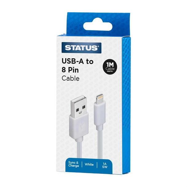 JA851 Status USB A to 8-Pin Charging Lead White - 1m