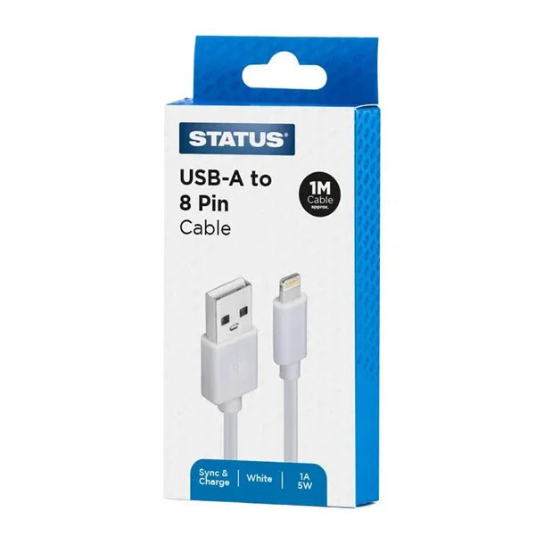 JA851 Status USB A to 8-Pin Charging Lead White - 1m