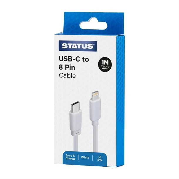 JA852 Status USB C to 8-Pin Charging Lead White - 1m