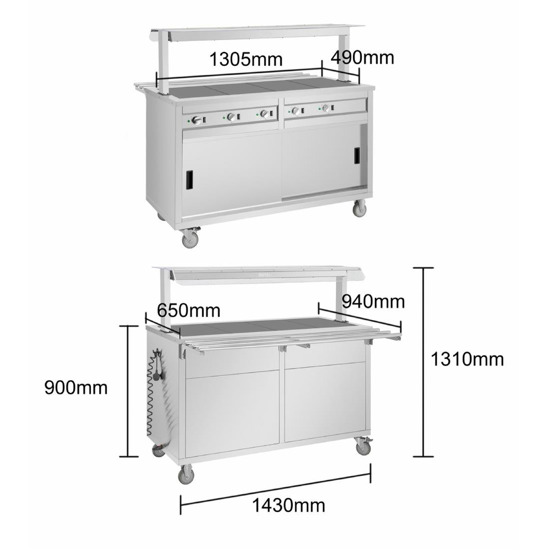 Buffalo Mobile Servery with Solid Heated Top 4x 1/1 GN