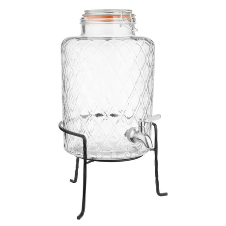 JB379 Olympia Geo Glass Clip-Top Drinks Dispenser with Wire Stand - 8Ltr