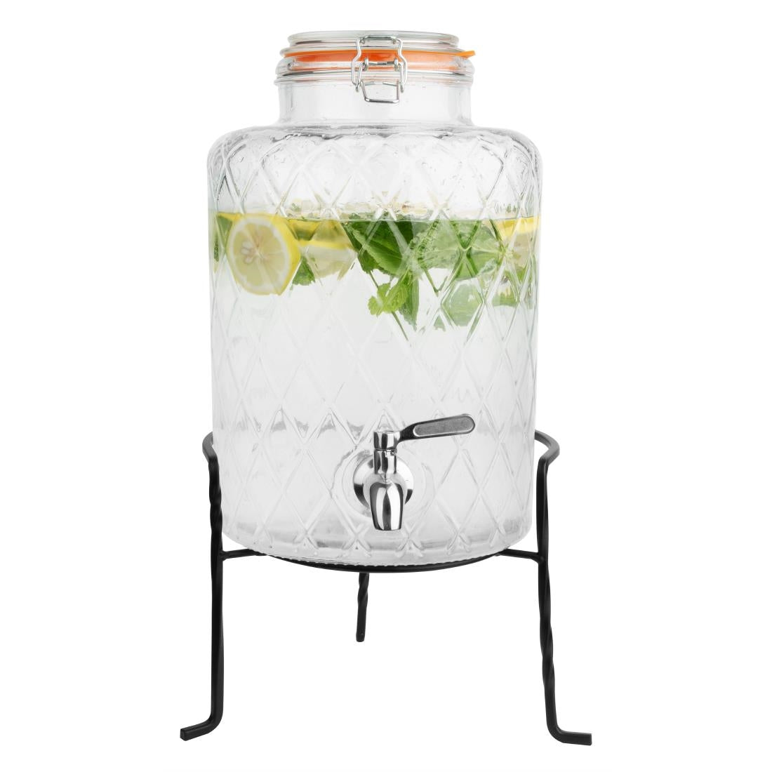 JB379 Olympia Geo Glass Clip-Top Drinks Dispenser with Wire Stand - 8Ltr
