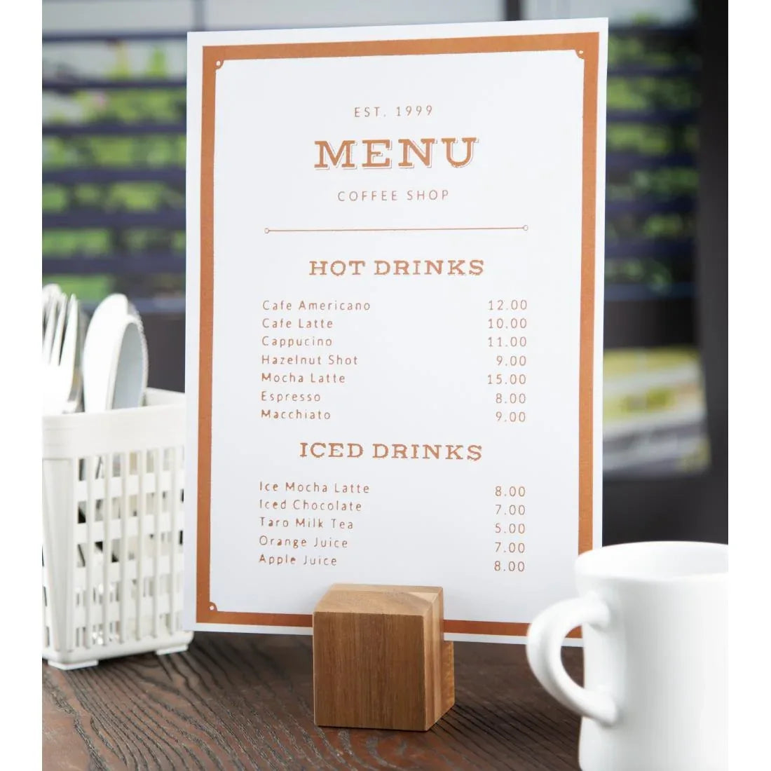 JB399 Olympia Acacia Wood Menu Holder - 65x55x55mm