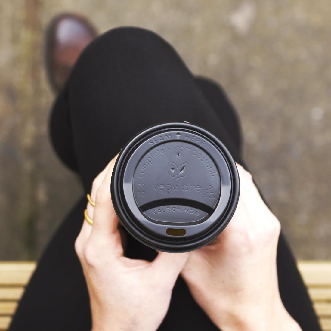 JB823 Vegware 79-Series CPLA Hot Cup Lid Black (Pk1000)