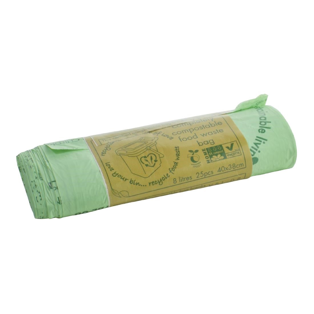 JB827 Vegware Compostable Food Caddy Bin Bag - 8L (Roll 25)