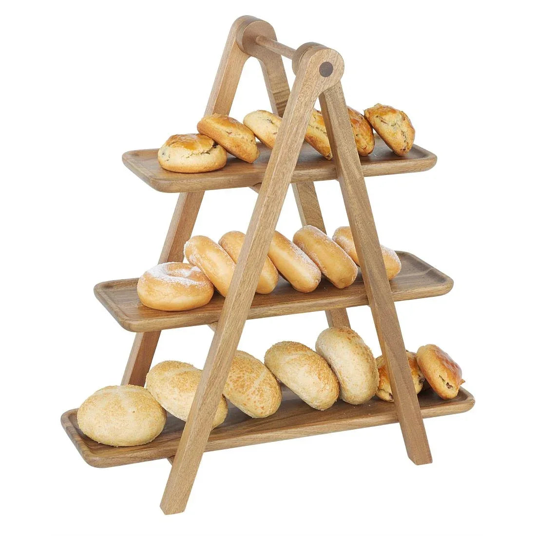 JB989 Olympia Acacia Wood 3-Tier Serving Trays with Display Stand - 430x200x445mm