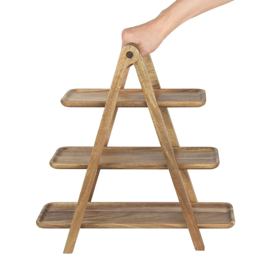 JB989 Olympia Acacia Wood 3-Tier Serving Trays with Display Stand - 430x200x445mm