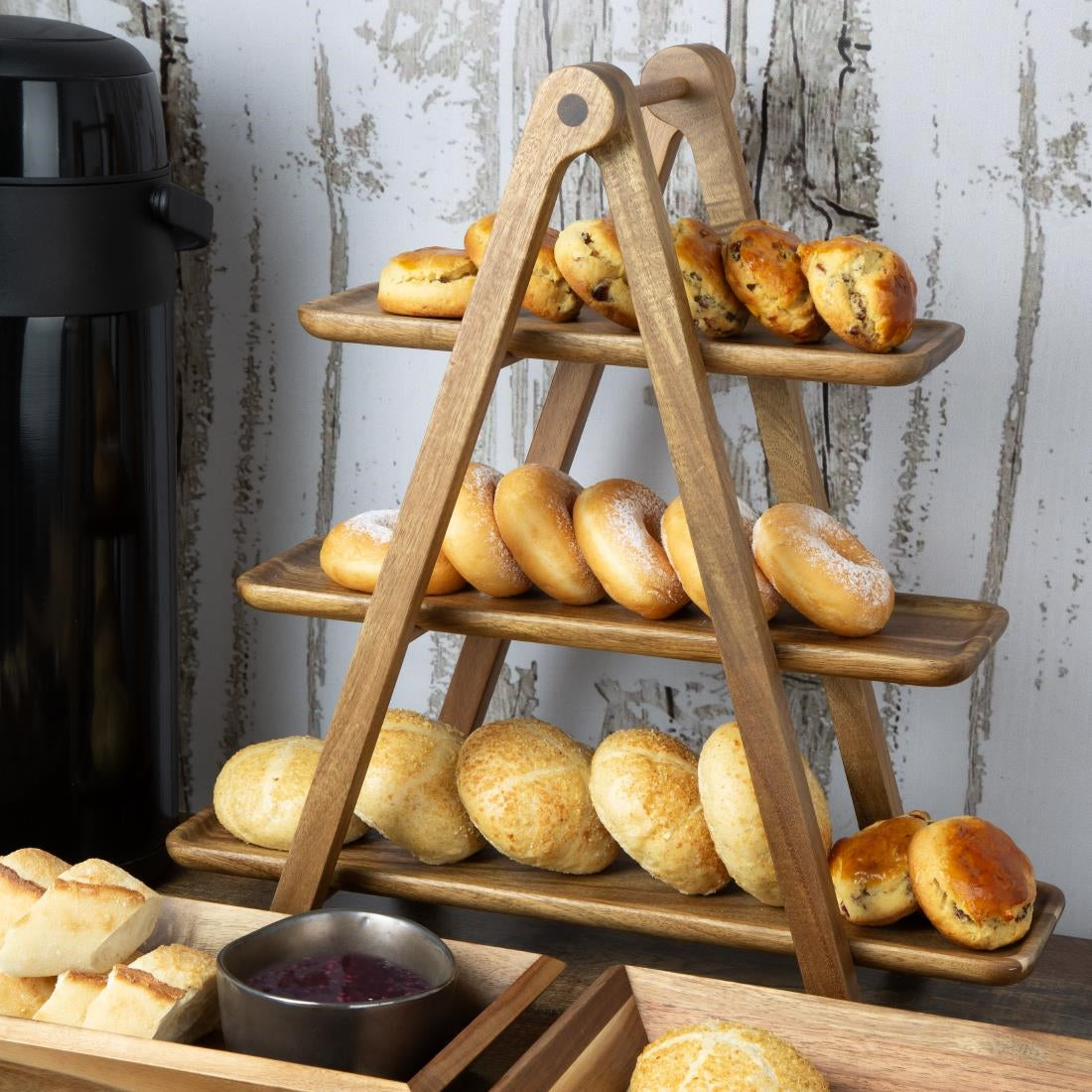 JB989 Olympia Acacia Wood 3-Tier Serving Trays with Display Stand -  430x200x445mm