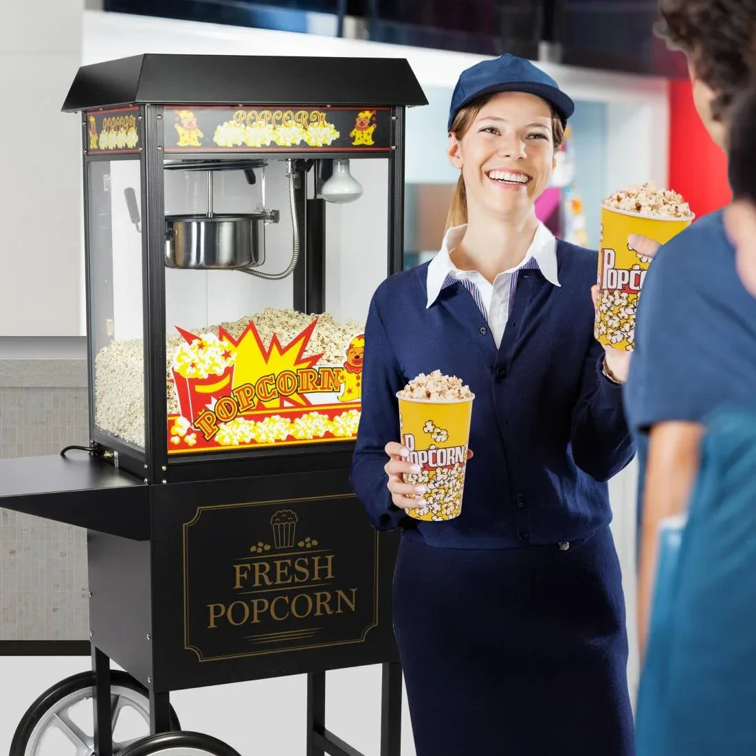 JE456 Haxro Popcorn Machine And Cart Black 8oz (Direct)