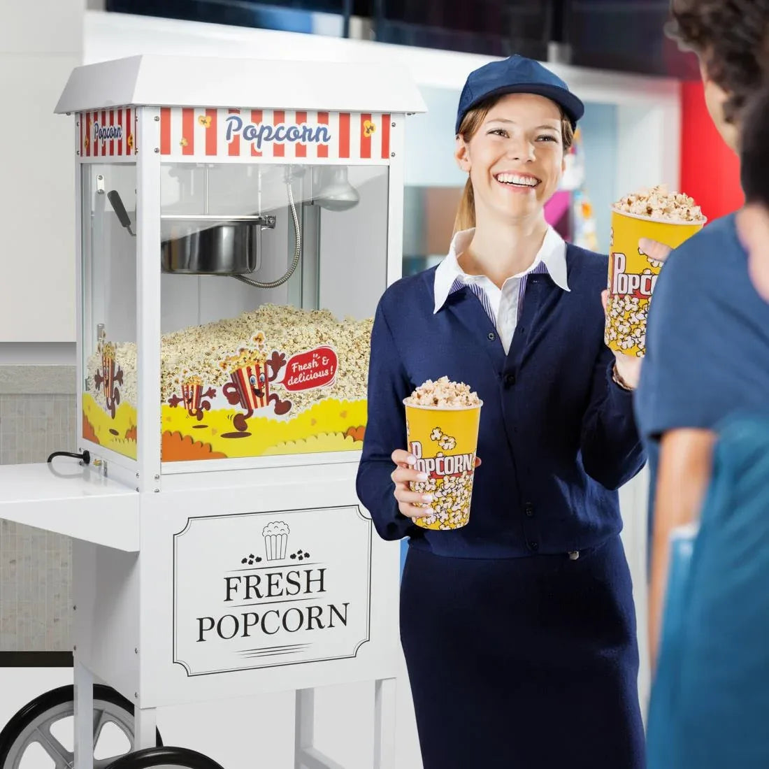 JE458 Haxro Popcorn Machine And Cart White 8oz (Direct)