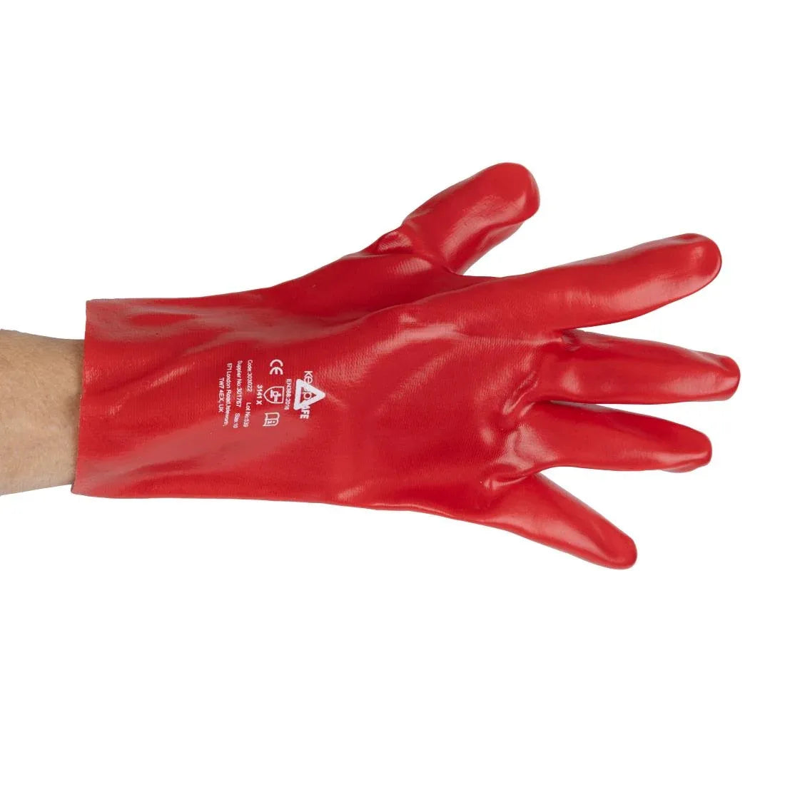 JE606-10 Gauntlet KeepSAFE Red PVC Fully Coated 27cm GLO46 - Size 10 (Pack 12) (Direct)