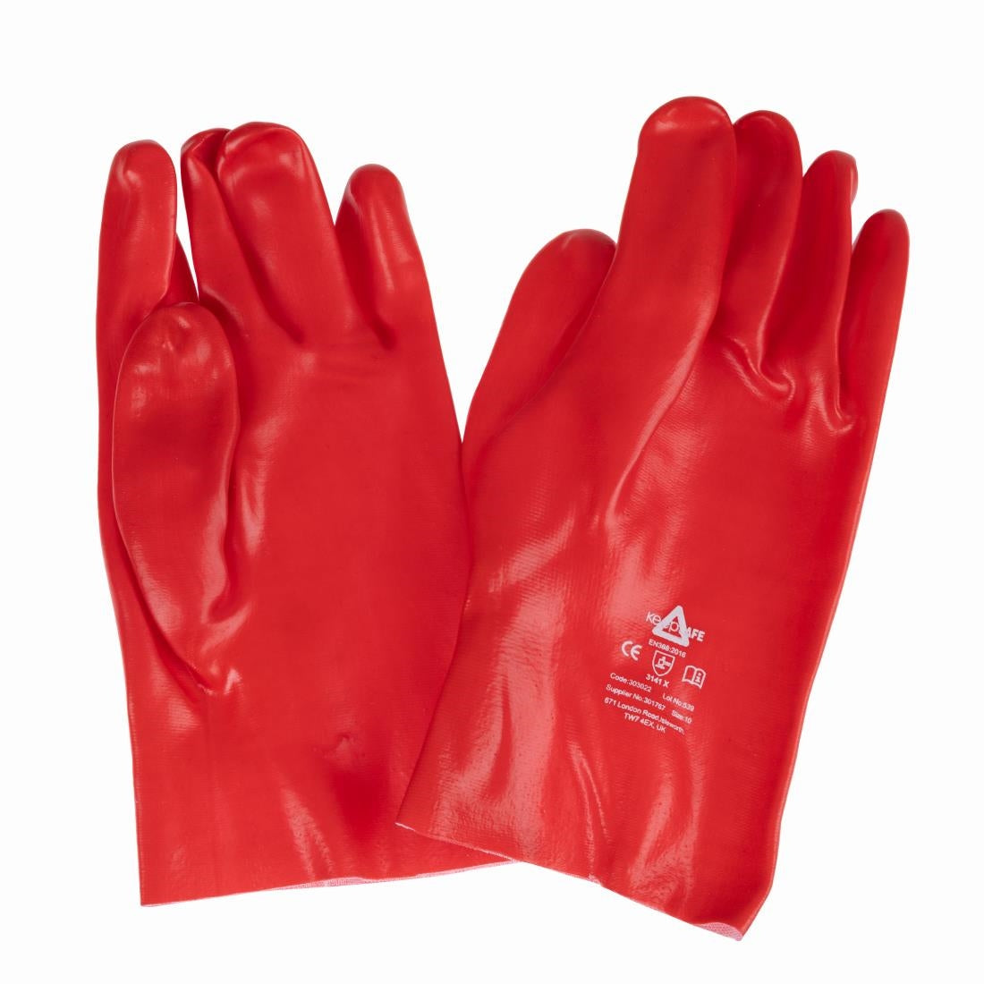 JE606-9 Gauntlet KeepSAFE Red PVC Fully Coated 27cm GLO46 - Size 9 (Pack 12) (Direct)