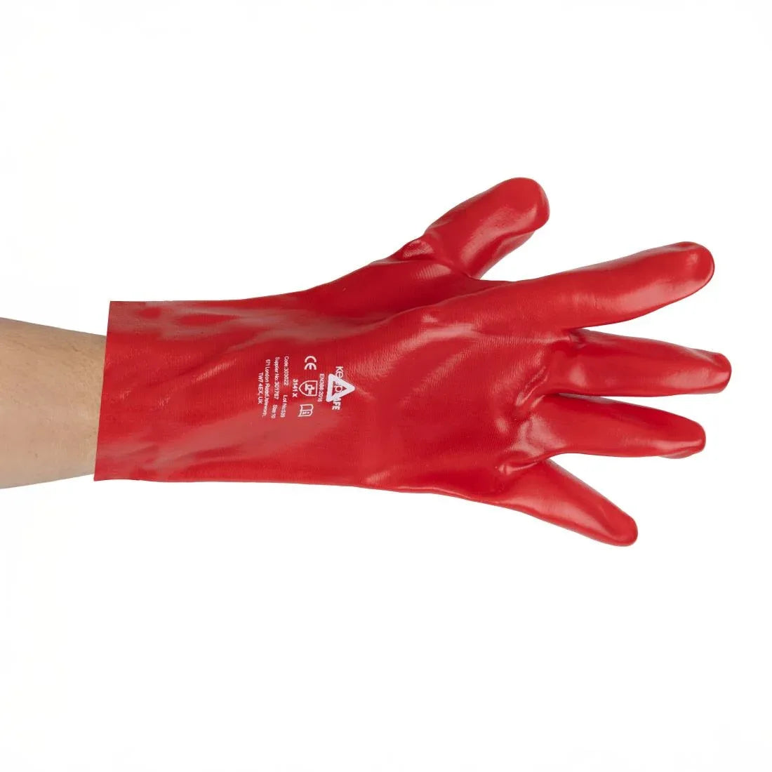 JE607-9 Gauntlet KeepSAFE Red PVC Fully Coated 35cm GLO47 - Size 9 (Pack 12) (Direct)
