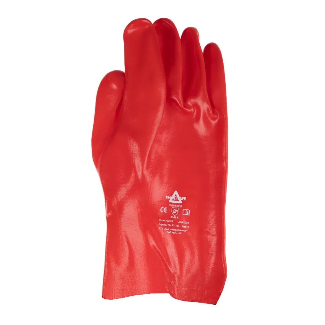 JE607-9 Gauntlet KeepSAFE Red PVC Fully Coated 35cm GLO47 - Size 9 (Pack 12) (Direct)