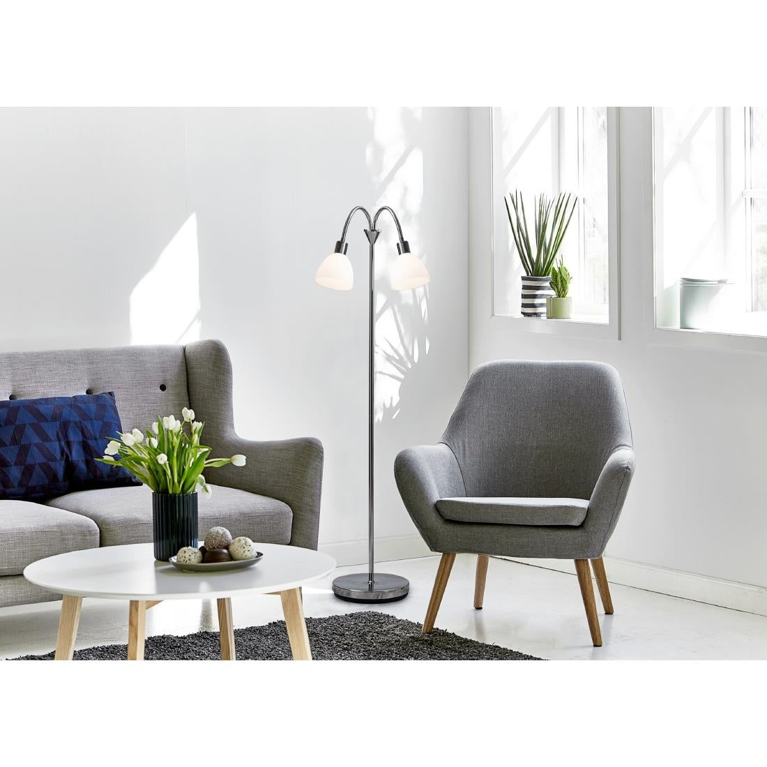 JE829 Nordlux Ray Double Indoor Floor Lamp Chrome (Direct)