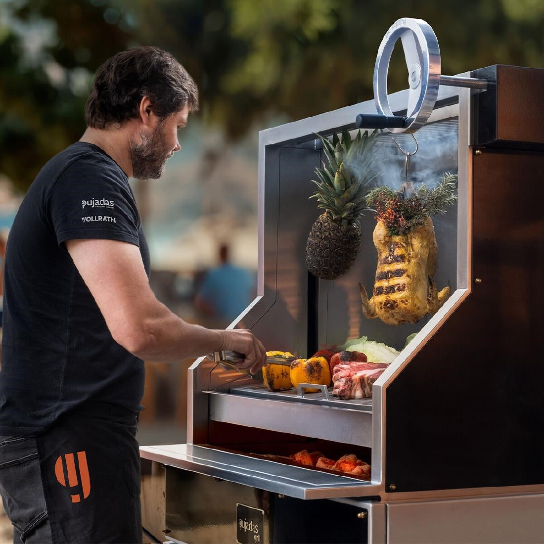 JE925 Pujadas Open Grill With V-Shaped Bars And Mobile Cabinet (Direct)