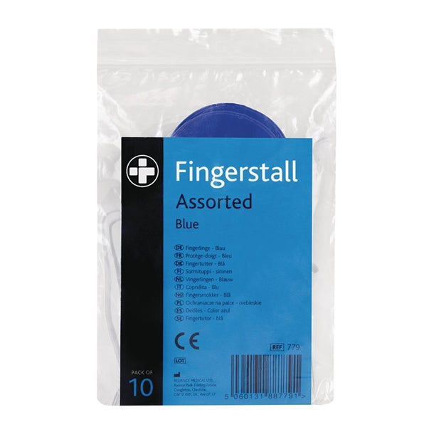 JF011 Reliance Medical Fingerstalls Assorted Sizes Blue (10 Pack)