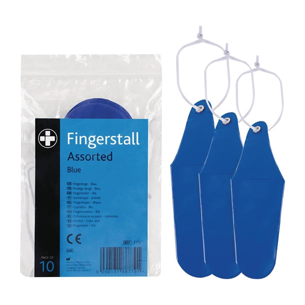 JF011 Reliance Medical Fingerstalls Assorted Sizes Blue (10 Pack)