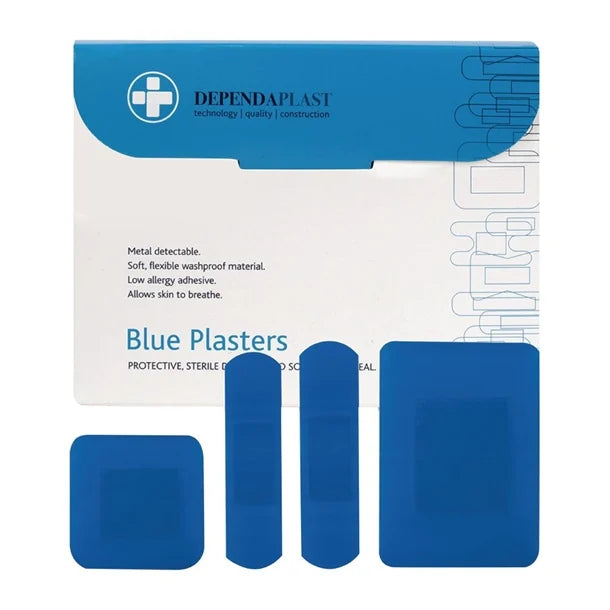 JF012 Dependaplast Blue Food Area Plasters Assorted Sizes (Pack 100)
