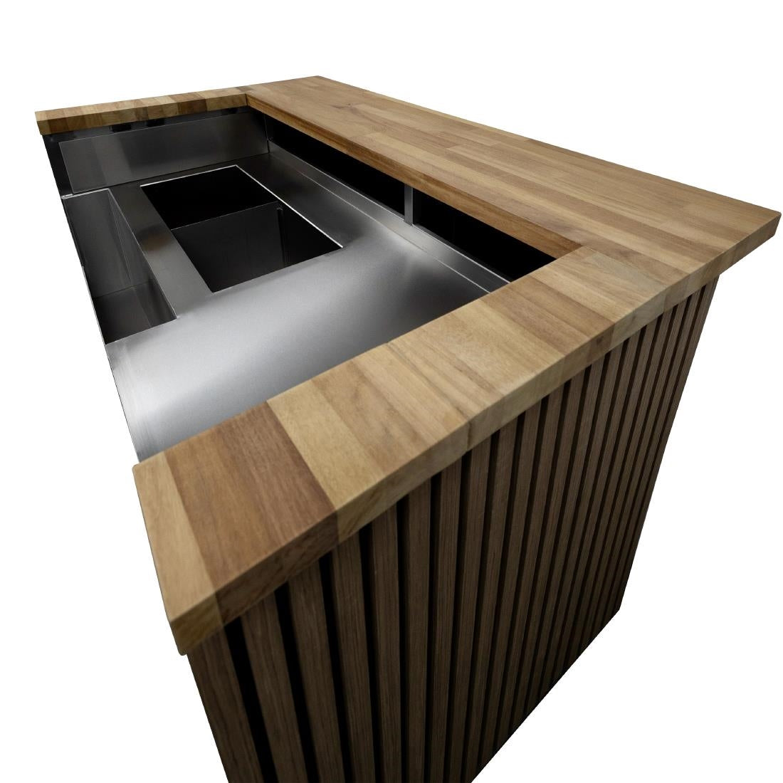 JK035 Parry Events Bar with Iroko wood bar top and oak clad front/sides (Direct)