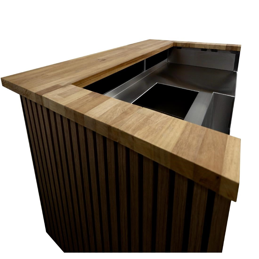 JK035 Parry Events Bar with Iroko wood bar top and oak clad front/sides (Direct)