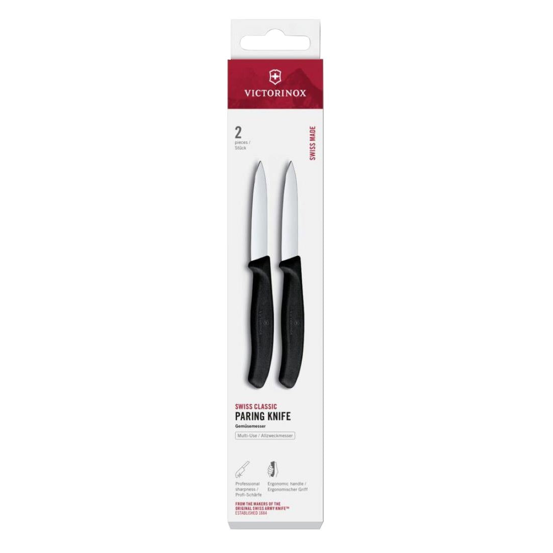 Victorinox Swiss Classic Paring Knife Straight Pointed Black 8cm ( 2 Pack)
