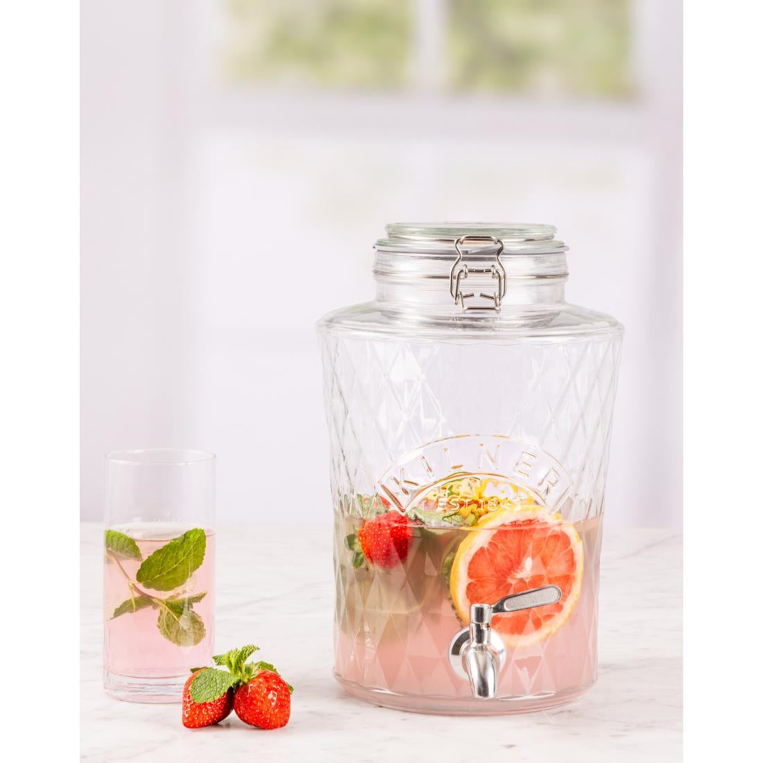 Kilner Clip Top Diamond Dispenser with Stainless Steel Tap 5Ltr